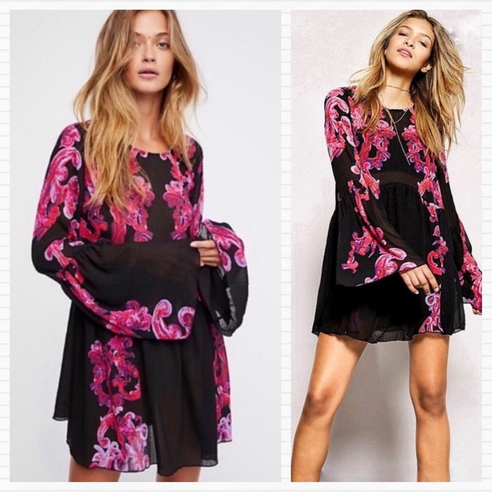 Free People Black Pink Babydoll Dress NWT